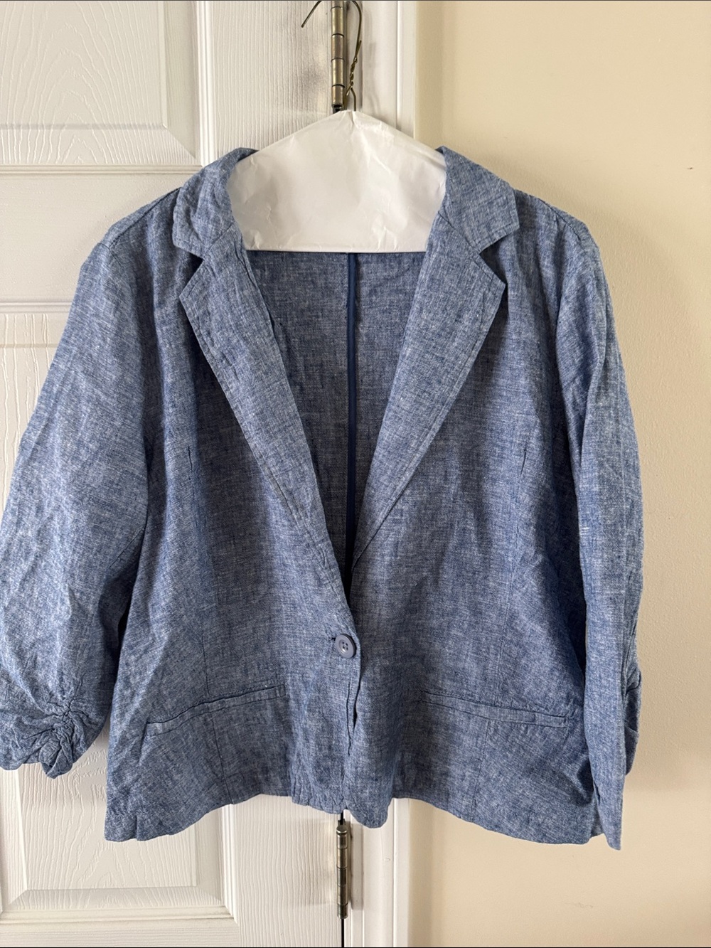 Ashley Stewart Blue Linen-Blend Open Blazer